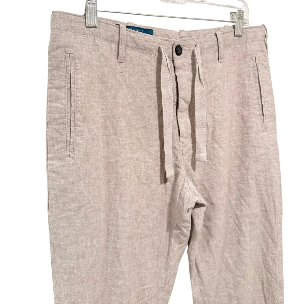 Perry Ellis Linen Blend Pants Mens 32x32 Beige Drawstring Casual Trousers